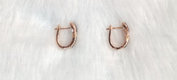 Round Cut Brownish and White Diamond Hoop Earrings - Image 3