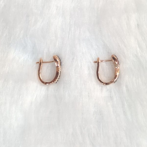 Round Cut Brownish and White Diamond Hoop Earrings - Image 4