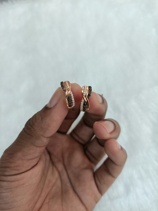 Round Cut Brownish and White Diamond Hoop Earrings - Image 5