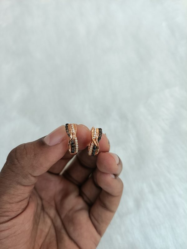 Round Cut Brownish and White Diamond Hoop Earrings - Image 6