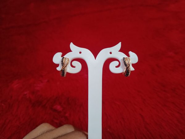 Round Cut Brownish and White Diamond Hoop Earrings - Image 7