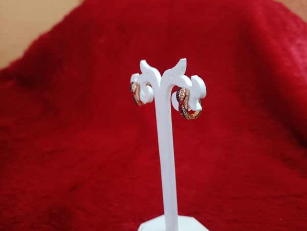 Round Cut Brownish and White Diamond Hoop Earrings - Image 8