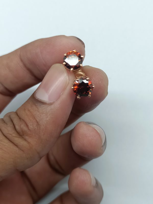 Round Cut Brownish Diamond Stud Earrings - Image 3