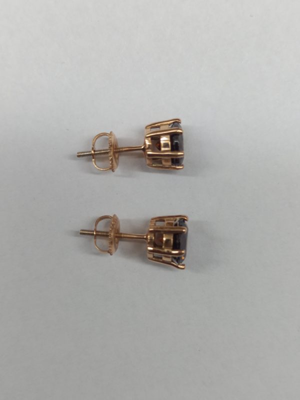 Round Cut Brownish Diamond Stud Earrings - Image 5