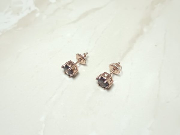 Round Cut Brownish Diamond Stud Earrings - Image 7