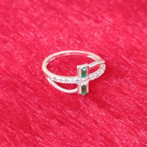 Emerald Crossband Silver Ring