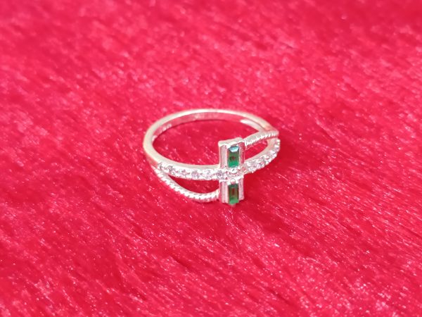 Emerald Crossband Silver Ring