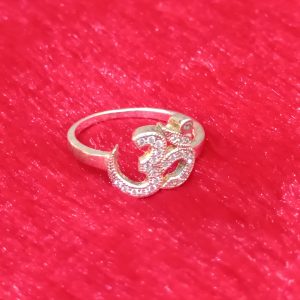 Om Symbol Silver Ring with Crystal Accents