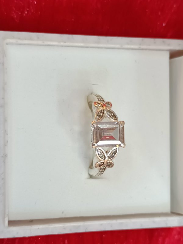 Elegant Butterfly Motif Silver Ring with Emerald-Cut Stone - Image 4