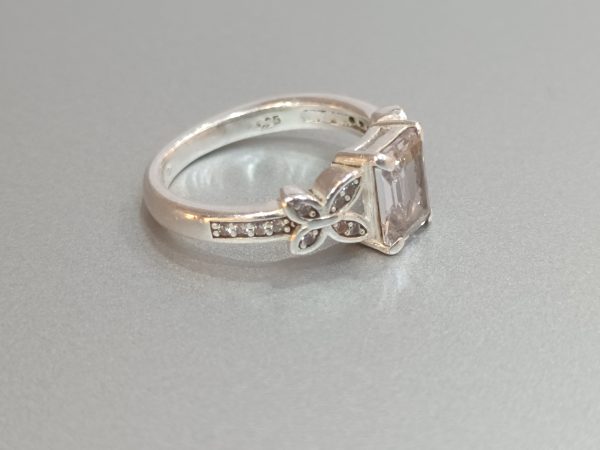 Elegant Butterfly Motif Silver Ring with Emerald-Cut Stone - Image 6