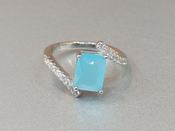 Sky Blue Emerald-Cut Silver Ring - Image 2