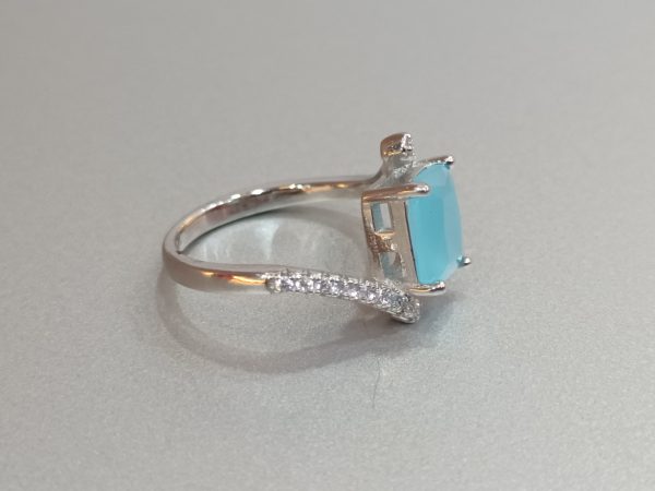 Sky Blue Emerald-Cut Silver Ring - Image 3