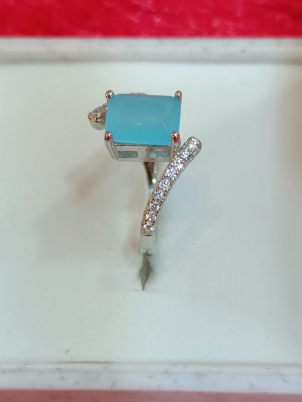 Sky Blue Emerald-Cut Silver Ring - Image 4