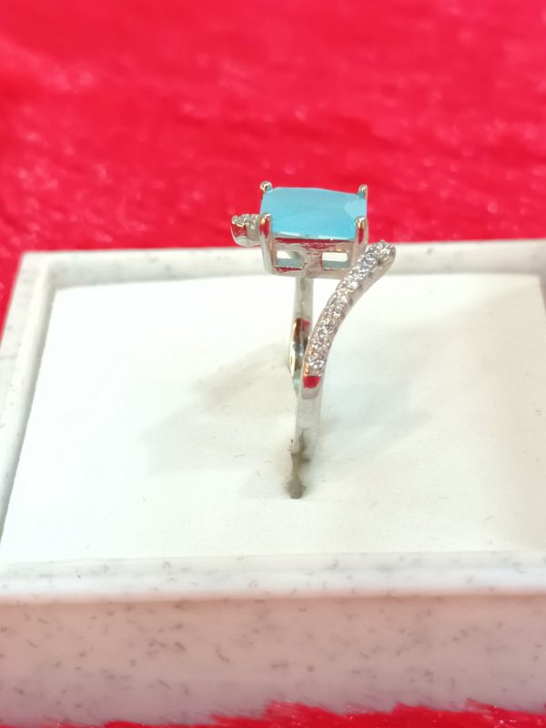 Sky Blue Emerald-Cut Silver Ring - Image 5