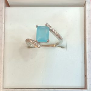 Sky Blue Emerald-Cut Silver Ring