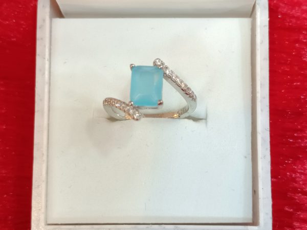 Sky Blue Emerald-Cut Silver Ring