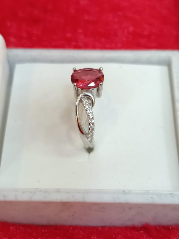 Twist Band Silver Ring with Oval Red Center Stone - Image 2