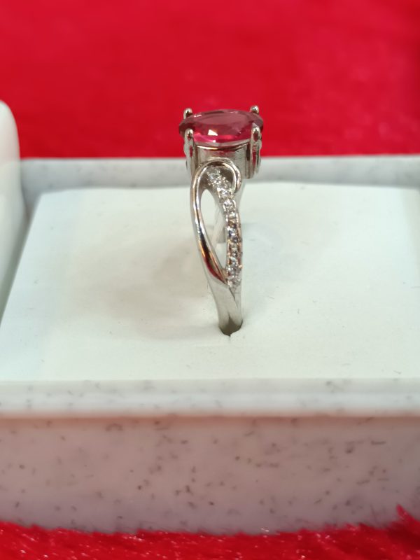 Twist Band Silver Ring with Oval Red Center Stone - Image 3