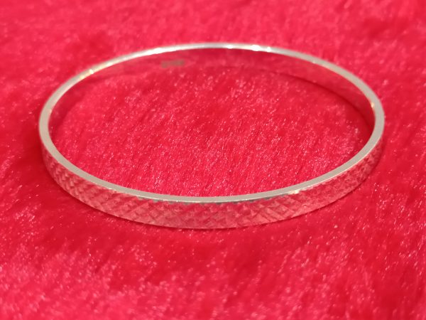 Textured Diamond-Cut 925 Sterling Silver Bangle for Men - Image 2