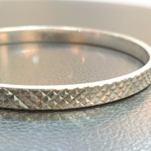Textured Diamond-Cut 925 Sterling Silver Bangle for Men