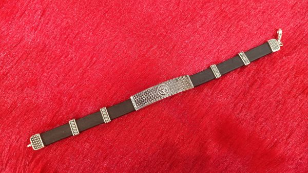 Silver Bracelet with Black Strap - Image 2