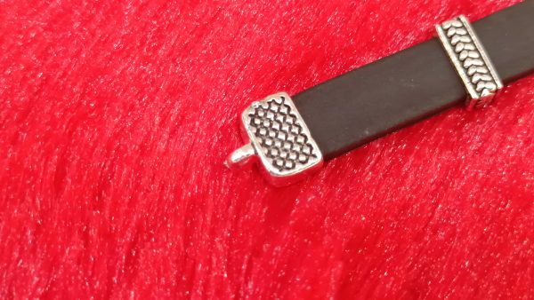 Silver Bracelet with Black Strap - Image 3