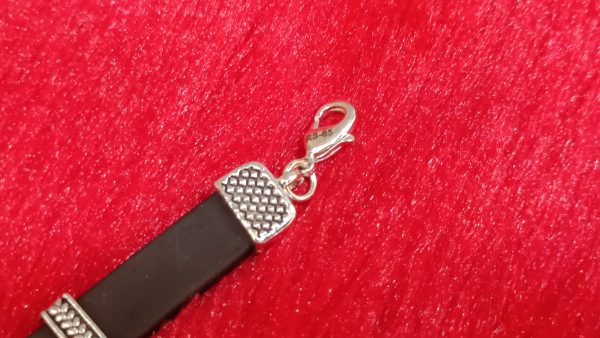Silver Bracelet with Black Strap - Image 4