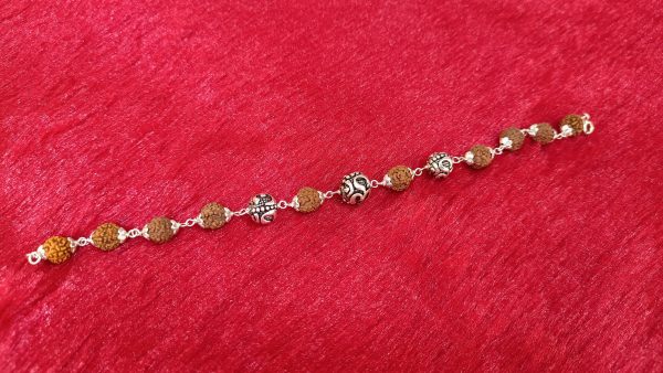 Rudraksha & Silver Om Bead Bracelet - Image 2