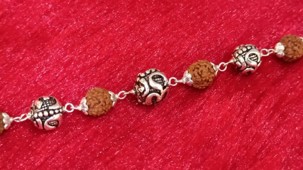 Rudraksha & Silver Om Bead Bracelet