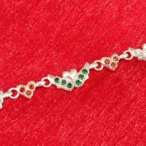 Silver Winged Heart Bracelet with Tricolor Gem Accents