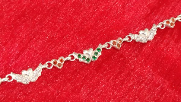 Silver Winged Heart Bracelet with Tricolor Gem Accents