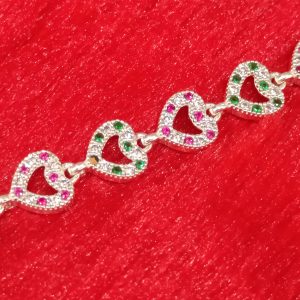 Colorful Heart-Link Silver Bracelet