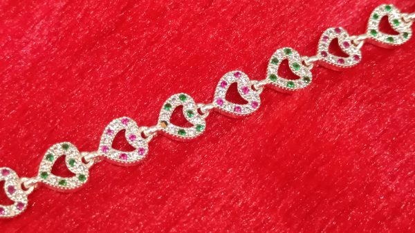 Colorful Heart-Link Silver Bracelet