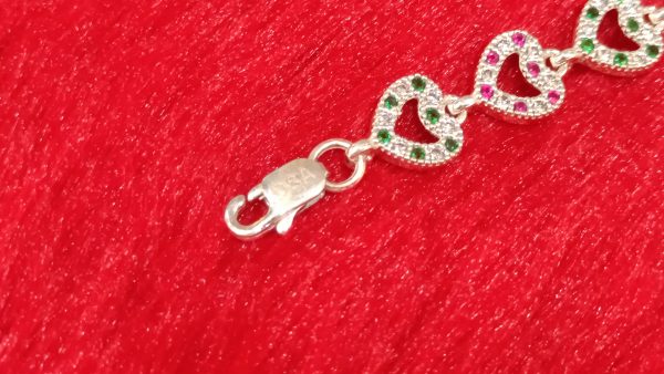 Colorful Heart-Link Silver Bracelet - Image 3