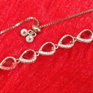 Teardrop Ruby-Accent Silver Bracelet