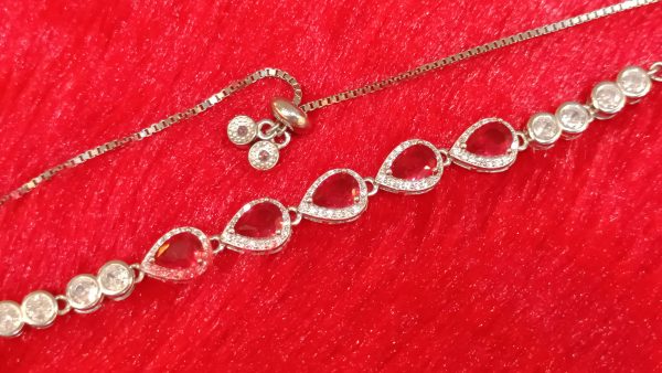 Teardrop Ruby-Accent Silver Bracelet