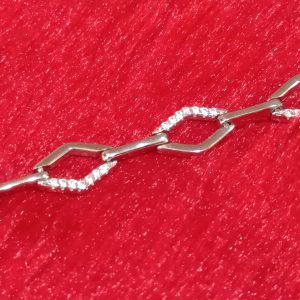 Diamond-Accent Geometric Link Silver Bracelet