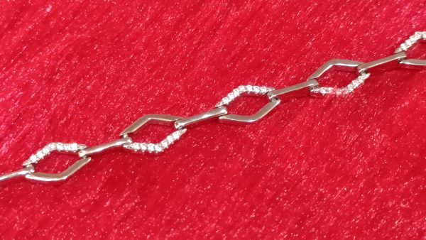 Diamond-Accent Geometric Link Silver Bracelet