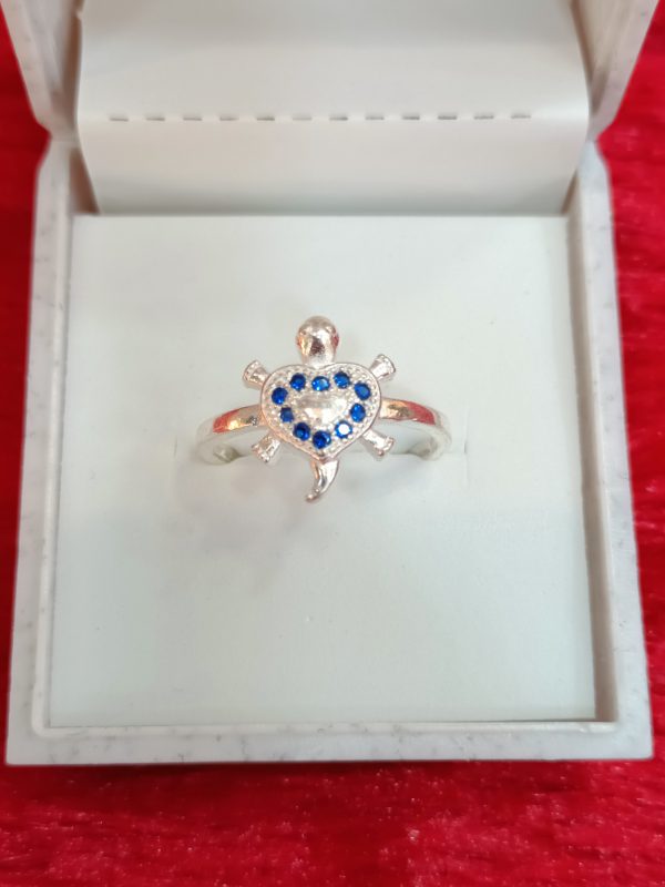 Sterling Silver Turtle Ring with Blue and White Gemstones – Playful Charm Meets Oceanic Elegance - Image 2