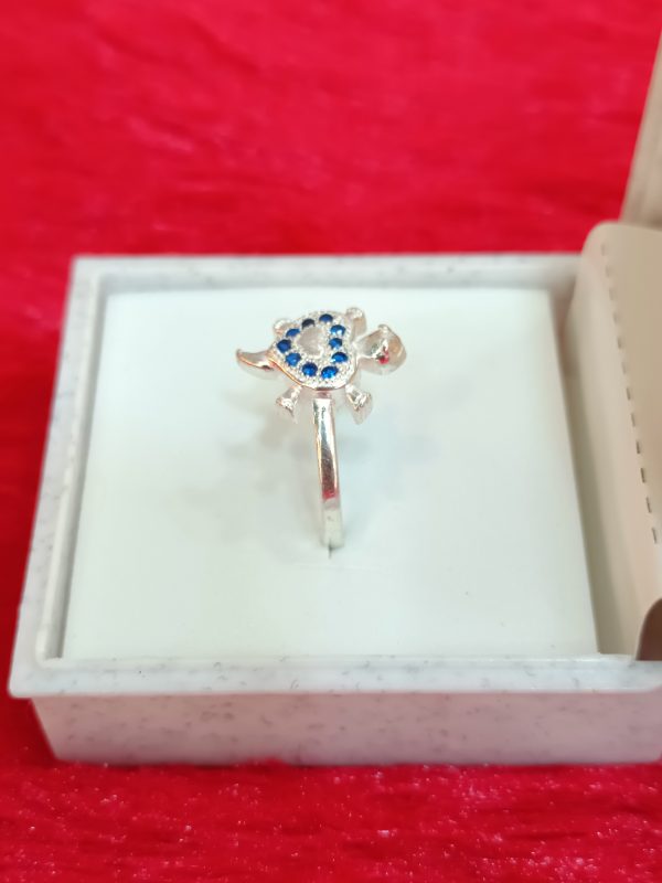 Sterling Silver Turtle Ring with Blue and White Gemstones – Playful Charm Meets Oceanic Elegance - Image 5