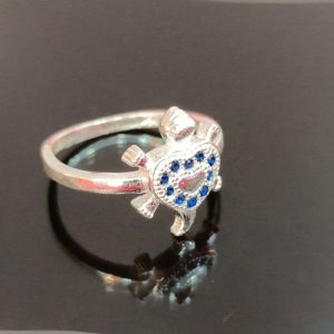 Sterling Silver Turtle Ring with Blue and White Gemstones – Playful Charm Meets Oceanic Elegance
