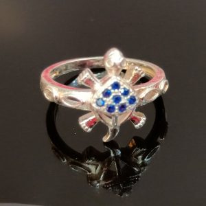 Sterling Silver Cross and Shield Ring with Blue Gemstone Accents – Bold Symbolism and Timeless Style