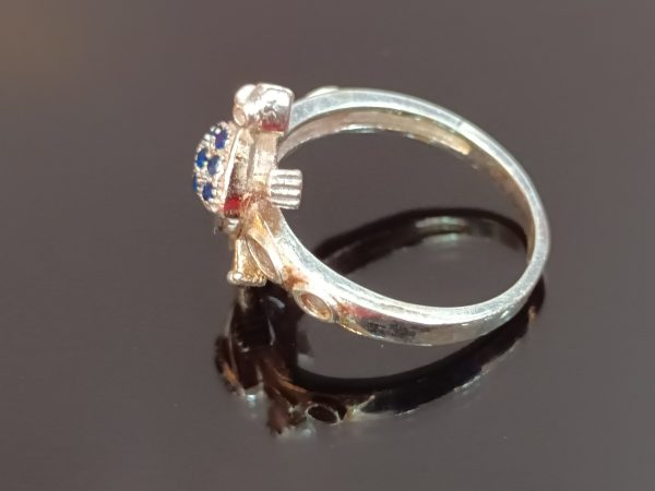 Sterling Silver Cross and Shield Ring with Blue Gemstone Accents – Bold Symbolism and Timeless Style - Image 2
