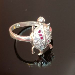 Sterling Silver Turtle Ring with Pink and White Stones – Playful Charm Meets Symbolic Grace