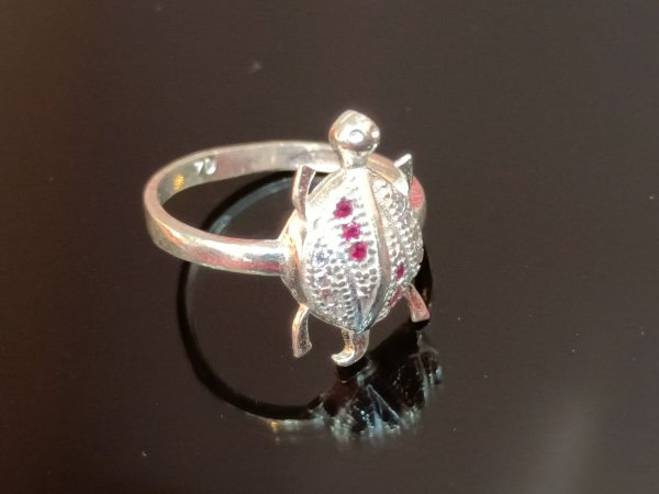 Sterling Silver Turtle Ring with Pink and White Stones – Playful Charm Meets Symbolic Grace