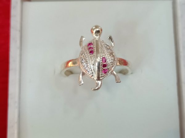 Sterling Silver Turtle Ring with Pink and White Stones – Playful Charm Meets Symbolic Grace - Image 4