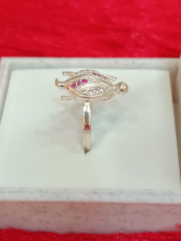 Sterling Silver Turtle Ring with Pink and White Stones – Playful Charm Meets Symbolic Grace - Image 3