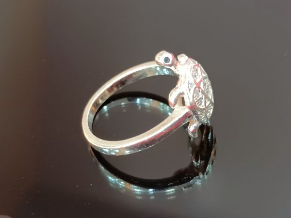 Sterling Silver Turtle Ring – Playful Charm with Sparkling Detail - Image 2
