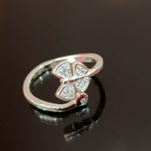 Sterling Silver Adjustable Ring with Butterfly and Bud Design – Whimsical Grace in Sparkling Detail