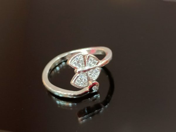 Sterling Silver Adjustable Ring with Butterfly and Bud Design – Whimsical Grace in Sparkling Detail